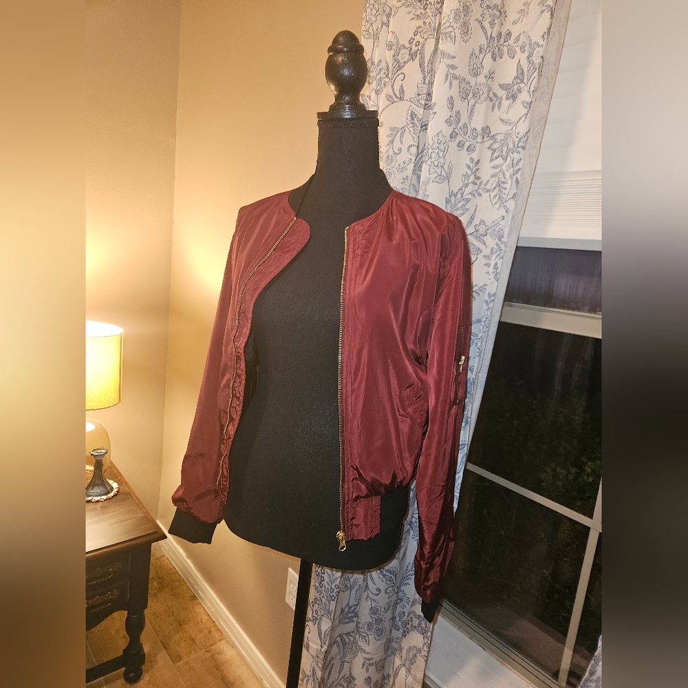 Love Tree Burgundy Bomber Jacket